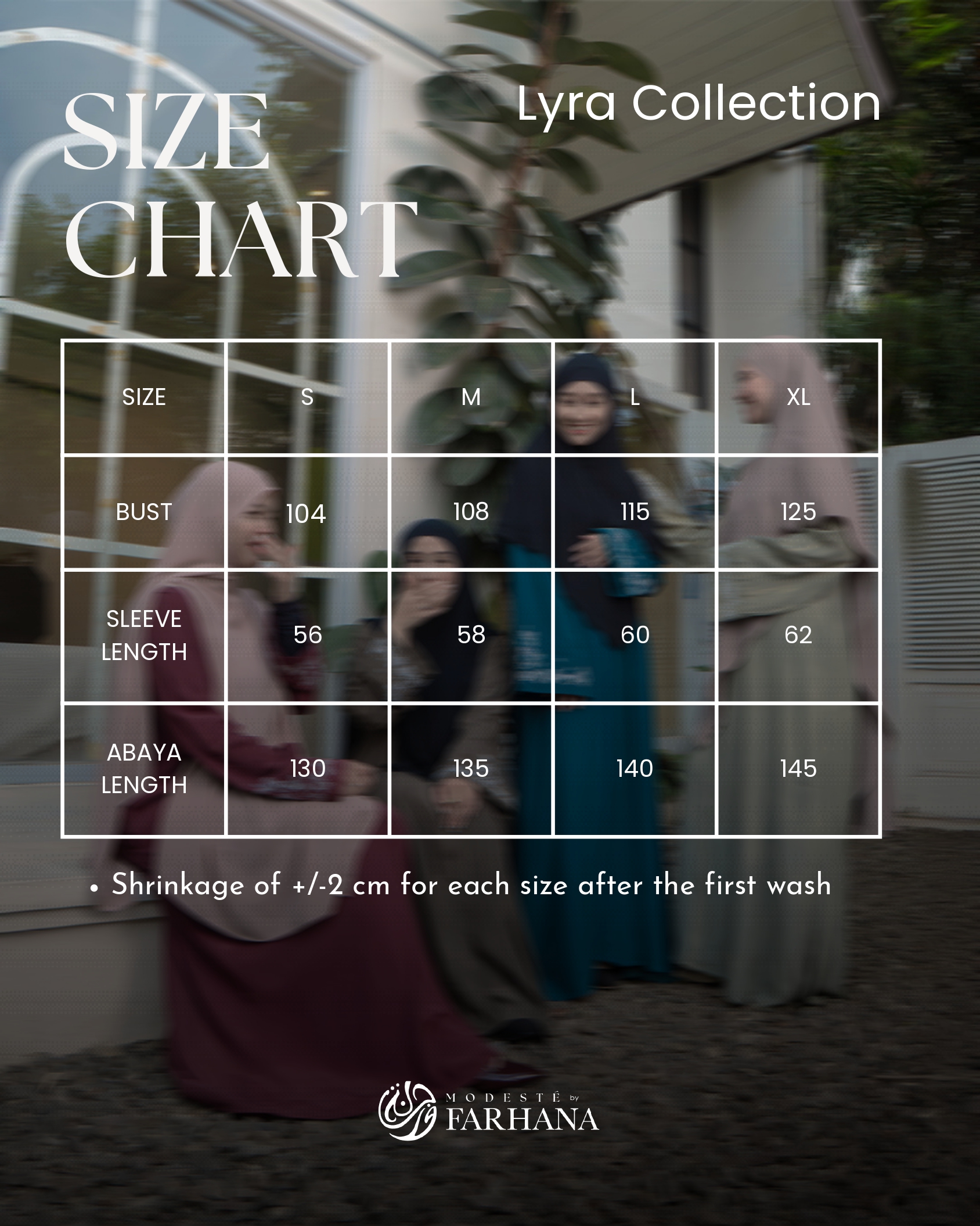 Size Guide Abaya Lyra Defect Major
