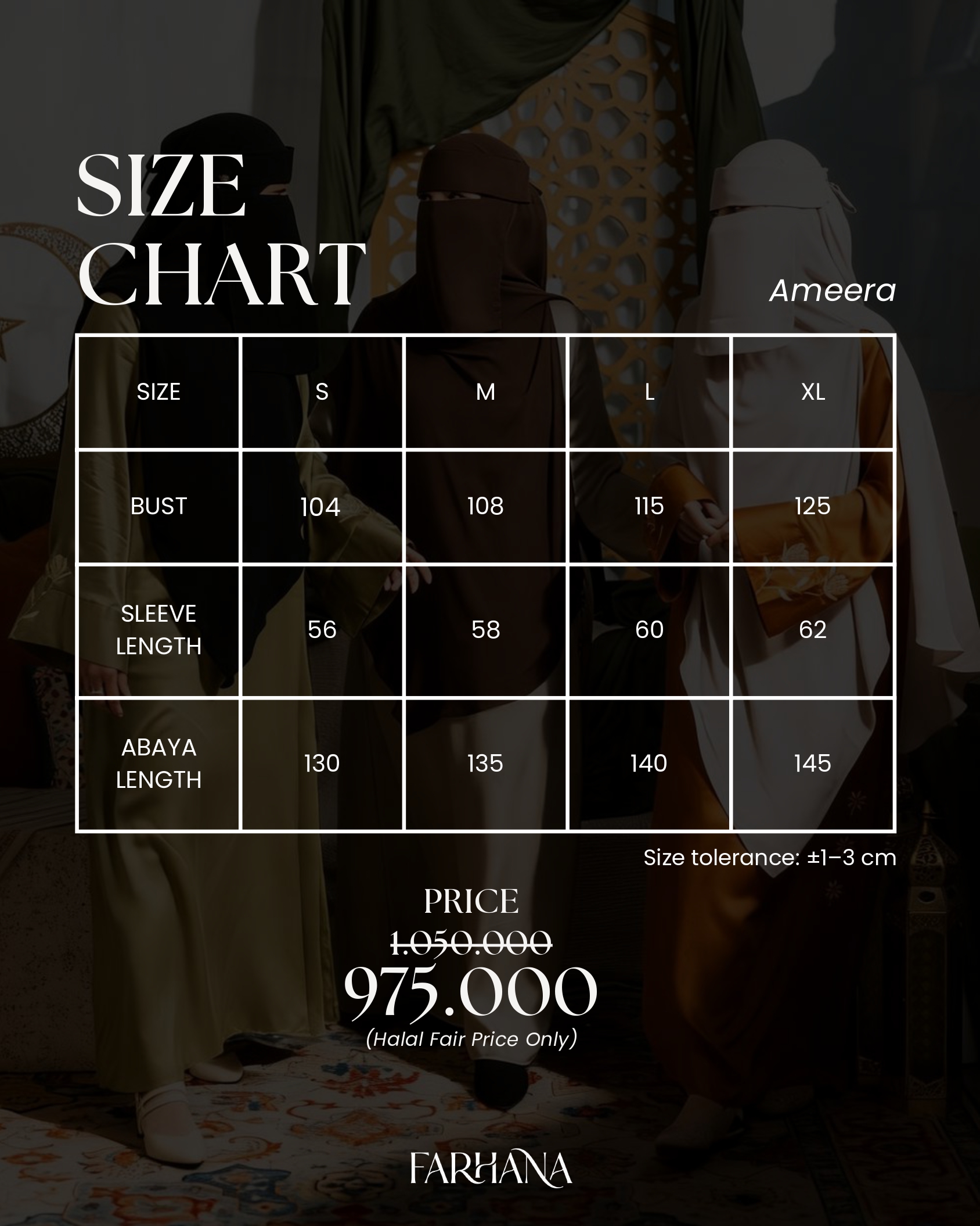 Size Guide Abaya Ameera